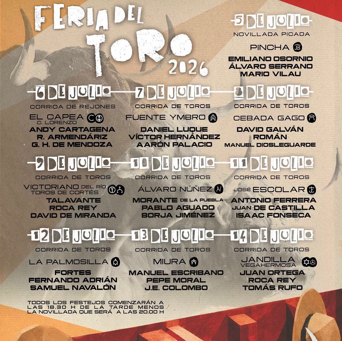 Así quedan los carteles oficiales de Pamplona de la Feria del Toro 2026